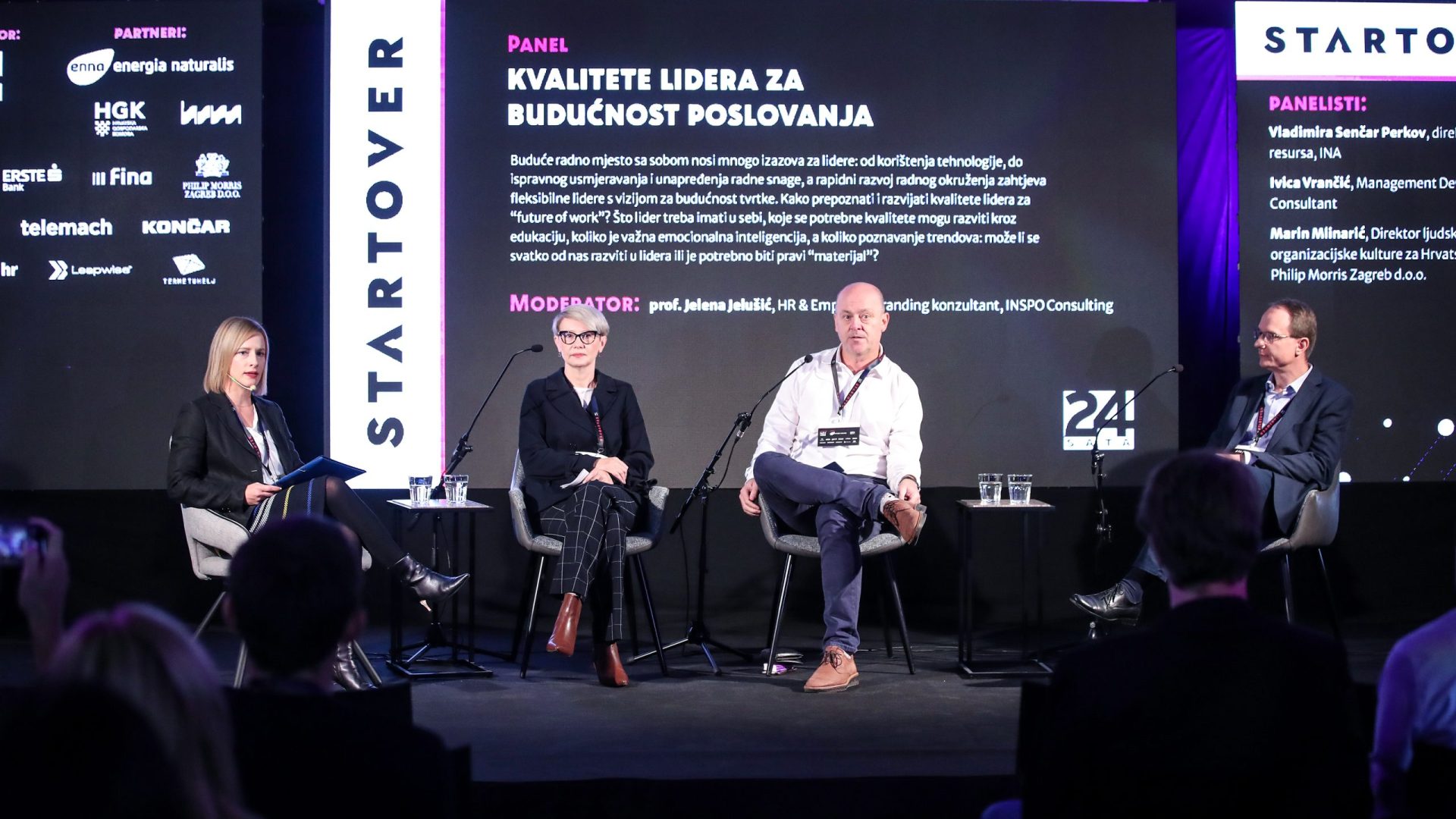 08.11.2023., Zagreb - Startover, konferencija 24sata odrzana je u Wespa busines and lounge-u. Panel "Kvalitete lidera za buducnost poslovanja". moderatorica Jelena Jelusic, direktorica Ljudskih resursa u INA Vladimira Sencar Perkov,Management Development Consultat Ivica Vrancic, direktor Ljudskih pottencijala i organizacijske kulture za Hrvatsku i Sloveniju u Philip Morrisu Zagreb Marin Mlinaric